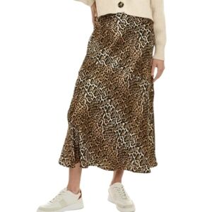 Ena Pelly Animal Print Maxi Skirt 6 Satin Bohemian Leopard Cheetah